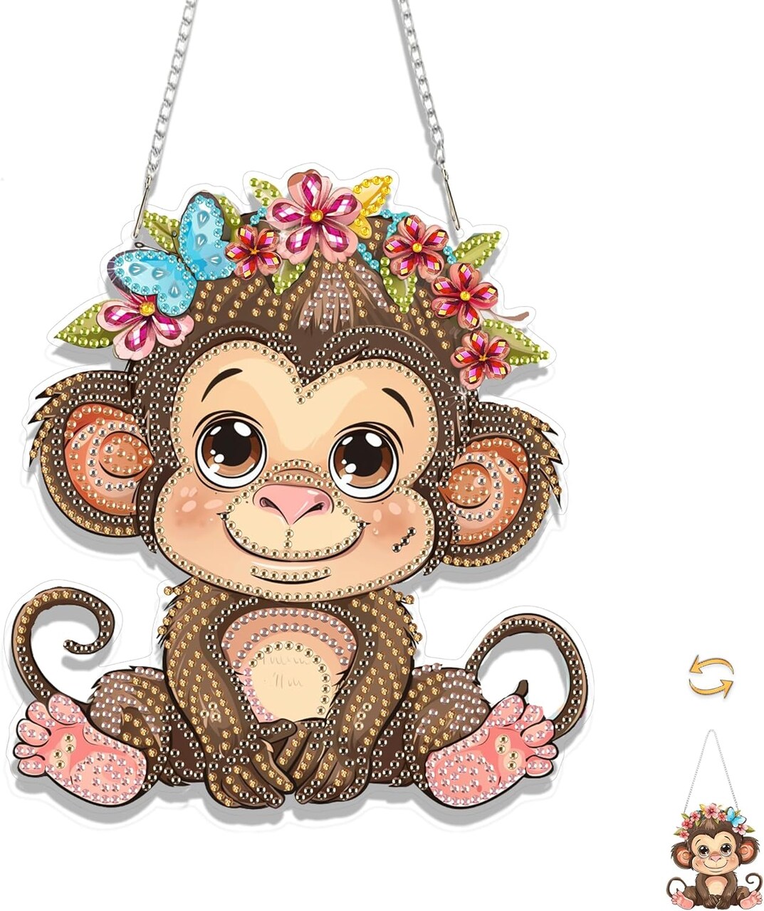 DIY Hanging Diamonds Painting Pendant Kit Monkey, 5D Special Gem Art Painting Kit Ornament, Acrylic Diamond Art Board Kit Animal, Double Sided